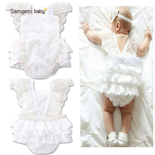 Fly Luva Multi Camadas da Criança Recém-nascidos do Bebê Girls' Lace Vestido Fecho de Pressão Macacãozinho Macacão