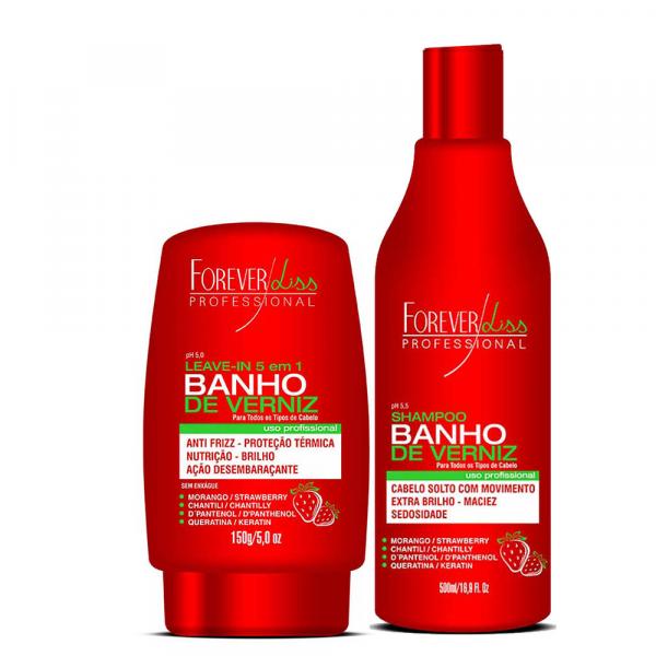 Forever Liss Banho de Verniz Morango Kit Shampoo e Leave In - Forever Liss Professional