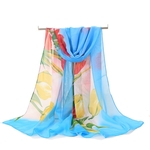 Forma longa Gauze Scarf Mulheres Chiffon floral colorido impresso Suave Verão Shawl (azul)