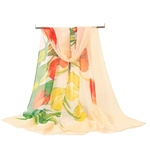 Forma longa Gauze Scarf Mulheres Chiffon floral colorido impresso Suave Verão Shawl (bege)