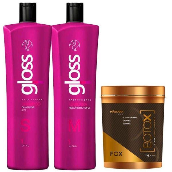 Fox Gloss Kit Shampoo + Máscara + Botox Ultra Condicionante 3x 1000ml