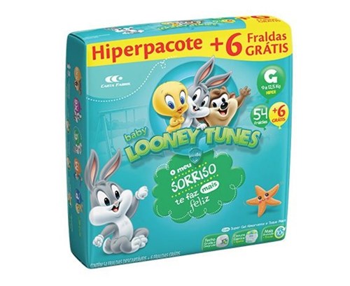 Fralda Baby Looney Tunes Hiper - G - Pacote C/ 60 Unidades