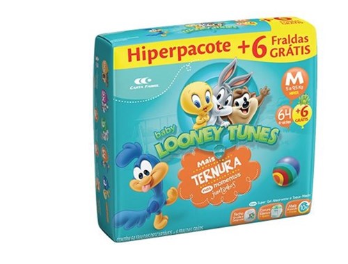 Fralda Baby Looney Tunes Hiper - M - Pacote C/ 70 Unidades