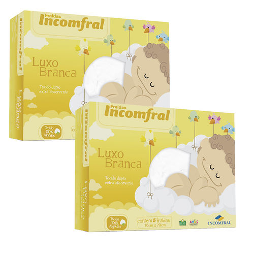 Fralda de Pano Bebê Kit 10 Peças Antialérgico 100% Algodão Luxo Tecido Duplo Incomfral
