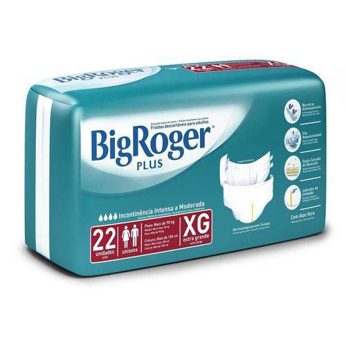 Fralda Geriatrica Big Roger Plus - XG - Mega Pacote 22 Unidades