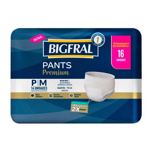 Fralda Geriátrica Bigfral Pants Premium Roupa Íntima Tamanho P/M com 16 Unidades