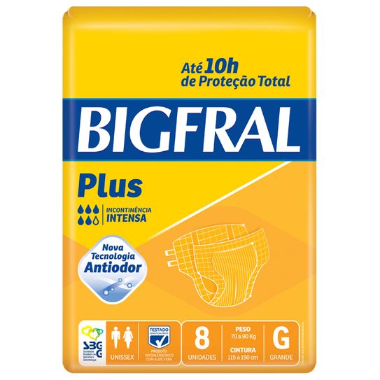 Fralda Geriátrica Bigfral Plus G com 8 Unidades