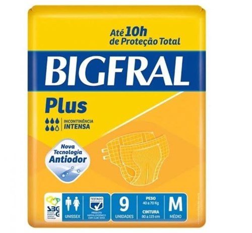 Fralda Geriátrica Bigfral Plus M - com 9 Unidades