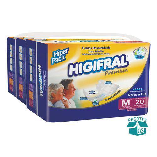 Fralda Geriátrica Higifral Premium Hiper Pack M - 60 Unidades