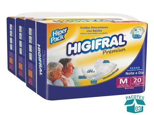 Fralda Geriátrica Higifral Premium Hiper Pack M - 60 Unidades
