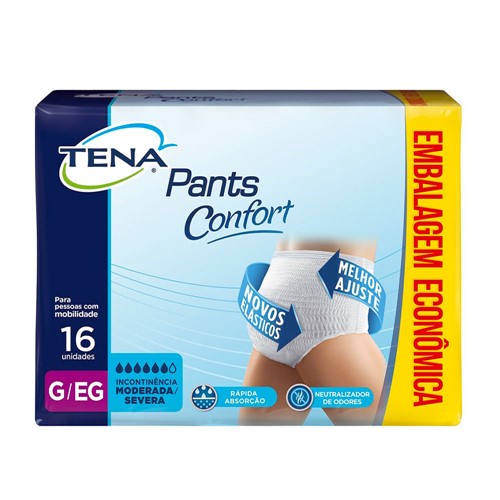 Fralda Geriátrica Tena Pants Confort Roupa Íntima Descartável Tamanho G/EG com 16 Unidades Embalagem Econômica