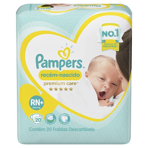 Fralda Pampers Premium Care Recém-Nascido Tamanho RN (até 6kg) Pacote 20 Fraldas Descartáveis