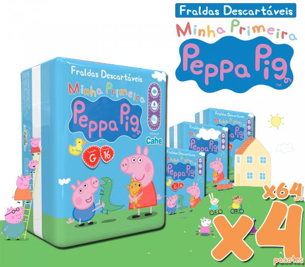 Fralda Peppa Pig Pratico G Kit com 4 Pct, 64 Uni.