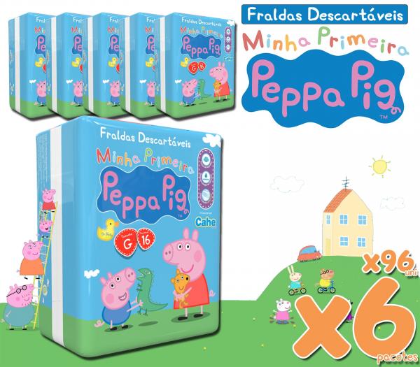 Fralda Peppa Pig Pratico G Kit com 6 Pct, 96 Uni.