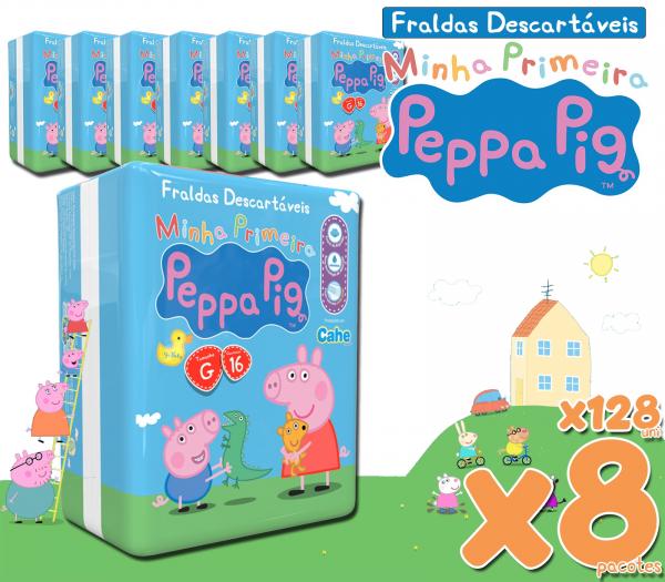 Fralda Peppa Pig Pratico G Kit com 8 Pct, 128 Uni.
