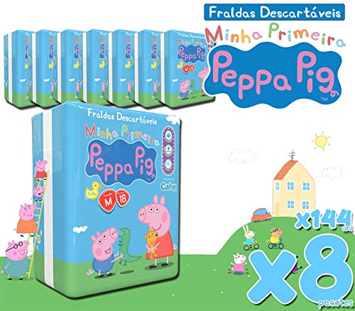 Fralda Peppa Pig Pratico M Kit com 8 Pct, 144 Uni.