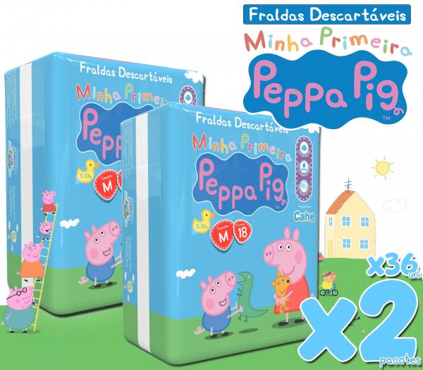 Fralda Peppa Pig Pratico M Kit com 2 Pct, 36 Uni.