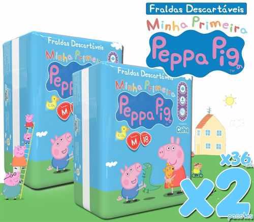 Fralda Peppa Pig Pratico M Kit com 2 Pct, 36 Uni.