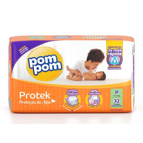 Fralda Pom Pom Protek Baby Proteção de Mãe Jumbo P 32 Unidades