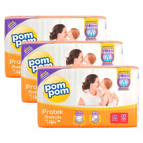 Fralda Pom Pom Protek Proteção de Mãe Mega com 138 Unidades - Tamanho M