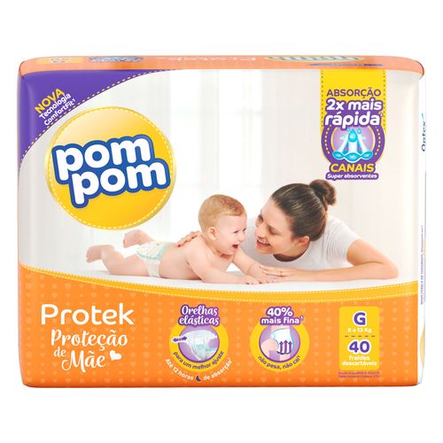 Fralda Pom Pom Protek Proteção de Mãe Mega G 40 Unidades