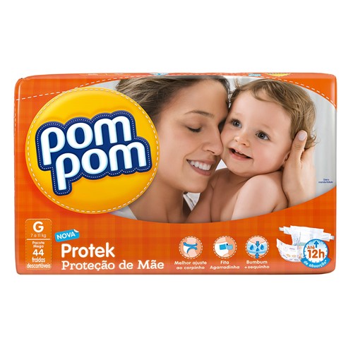 Fralda Pom Pom Protek Proteção de Mãe Tamanho G Pacote Mega com 44 Fraldas Descartáveis