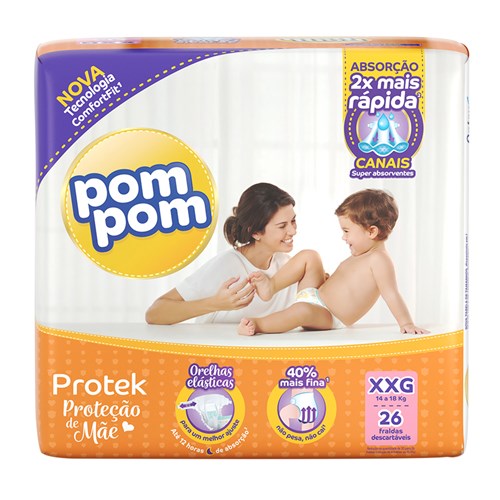 Fralda Pom Pom Protek Proteção de Mãe Tamanho SXG Pacote Mega com 26 Fraldas Descartáveis