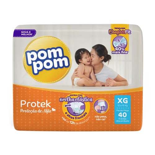 Fralda Pom Pom Protek Proteção de Mãe Tamanho XG Pacote Mega 40 Fraldas Descartáveis