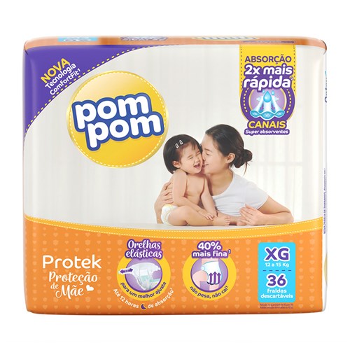 Fralda Pom Pom Protek Proteção de Mãe Tamanho XG Pacote Mega 36 Fraldas Descartáveis