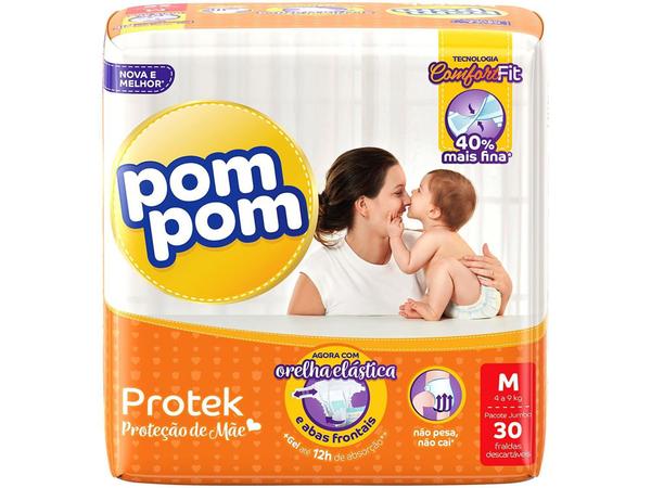 Fraldas Pom Pom Protek Proteção de Mãe - Tam. M 4 a 9kg 30 Unidades