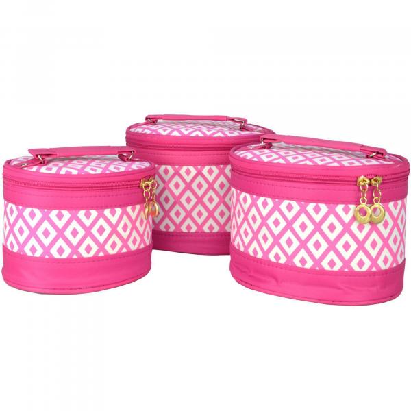 Frasqueiras Necessaire Feminina Pink Kit 3 Peças CBRN08353 - Commerce Brasil