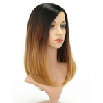 Free Shipping Hot New Straight black Ombre Brown Color Medium Length Wigs for Women Synthetic Cosplay Wig