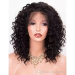 Front lace wig female African black small curly hair natural black fluffy short curly hair deep wave hairpieces synthetic wigs