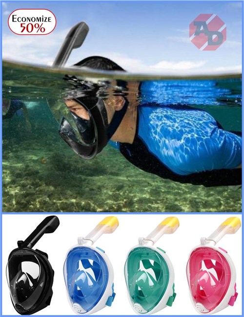 Full Snorkel GoPro (P/Crianças e Adultos) - com Suporte Exclusivo para GoPro e Câmeras Esportivas / Azul / S/M