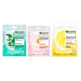 Garnier Skin Máscaras Faciais Kit – Calmante + Matificante + Vitamina C Kit