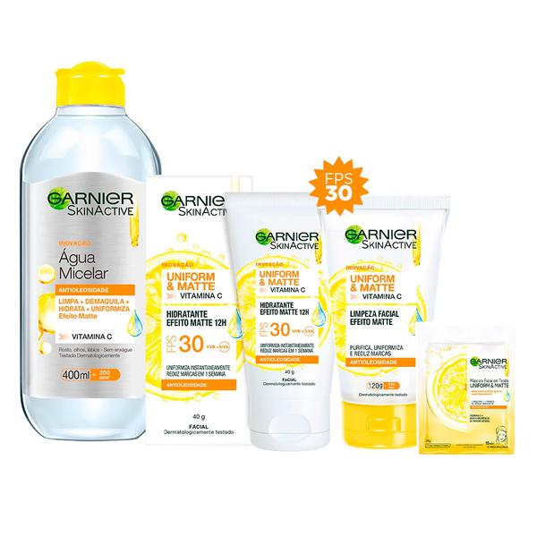 Garnier Skin Vitamina C Kit Água Micelar + Hidratante Facial + Máscara Facial + Limpeza Facial