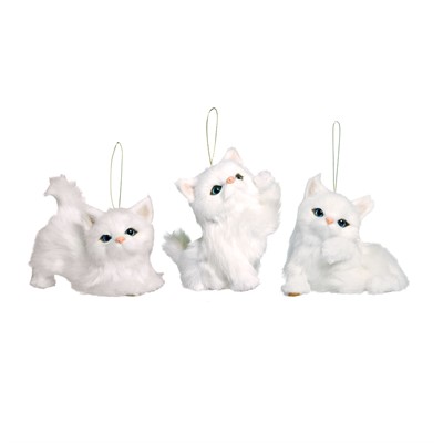 Gato Decorativo Pelúcia Sentado Branca (Pet Christmas) - 6 Unidades