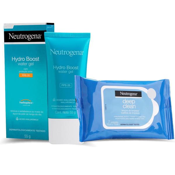Gel Facial Neutrogena Hydro Boost Water 55g + 7 Lenços Demaquilante Neutrogena Deep Clean