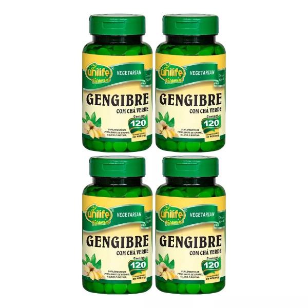 Gengibre com Chá Verde 120 Comprimidos 400mg Unilife Kit 4un