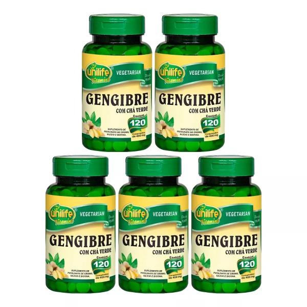 Gengibre com Chá Verde 120 Comprimidos 400mg Unilife Kit 5un