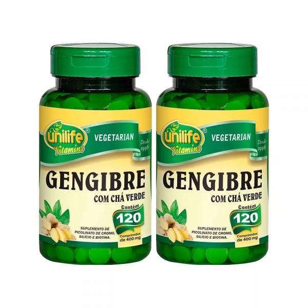 Gengibre com Chá Verde 120 Comprimidos 400mg Unilife Kit 2un