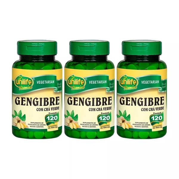 Gengibre com Chá Verde 120 Comprimidos 400mg Unilife Kit 3un