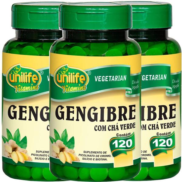 Gengibre com Chá Verde 120 Comprimidos de 500mg Kit com 3 - Unilife