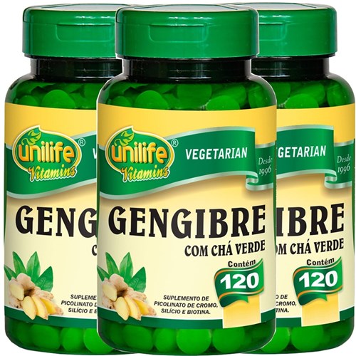 Gengibre com Chá Verde Unilife 120 Comprimidos de 500mg Kit com 3