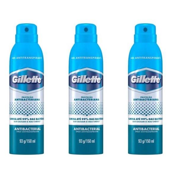 Gillette Antibacteriano Desodorante Aerosol Jato Seco 150ml (Kit C/03)