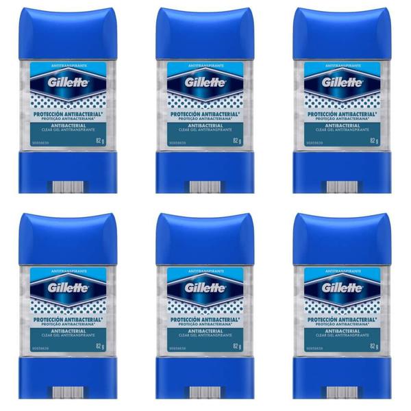 Gillette Clear Gel Desodorante Dry Stick Antibacteriano 82g (Kit C/06)