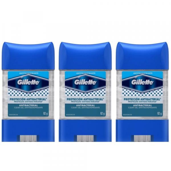 Gillette Clear Gel Desodorante Dry Stick Antibacteriano 82g (Kit C/03)