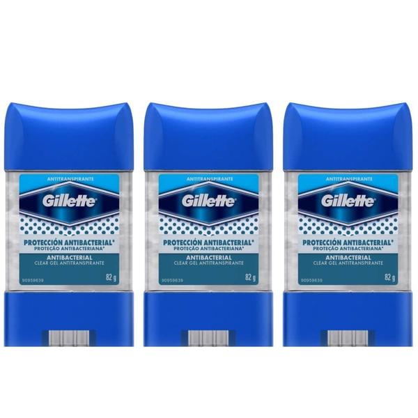 Gillette Clear Gel Desodorante Dry Stick Antibacteriano 82g (Kit C/03)