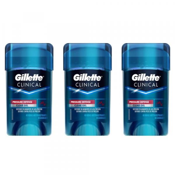 Gillette Clear Gel Desodorante Dry Stick Clinical 45g (Kit C/03)