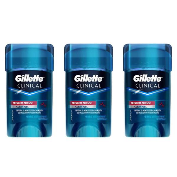 Gillette Clear Gel Desodorante Dry Stick Clinical 45g (Kit C/03)